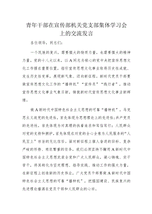 青年干部在宣传部机关党支部集体学习会上的交流发言.docx