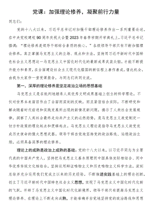 党课：加强理论修养凝聚前行力量.docx
