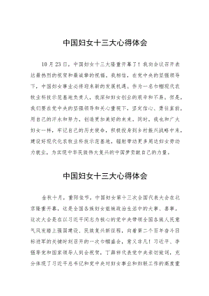 2023年中国妇女十三大的心得体会十六篇.docx