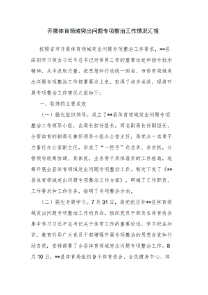 开展体育领域突出问题专项整治工作情况汇报.docx