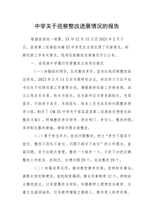 中学关于巡察整改进展情况的报告.docx