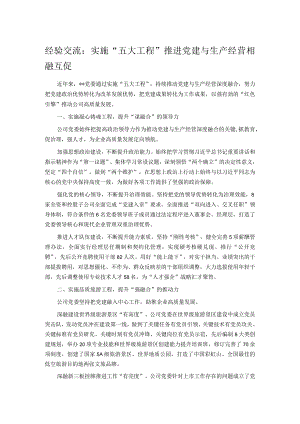 经验交流：实施“五大工程”推进党建与生产经营相融互促.docx