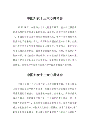 妇联学习中国妇女第十三次全国代表大会精神心得体会(18篇).docx