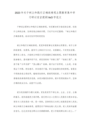 2023年关于树立和践行正确政绩观主题教育集中学习研讨发言提纲1100字范文.docx