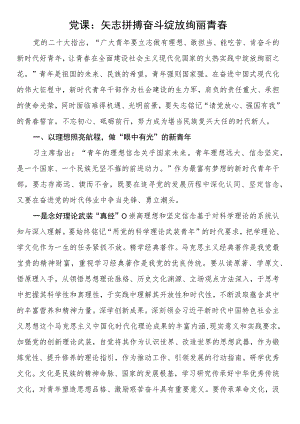 党课：矢志拼搏奋斗绽放绚丽青春.docx