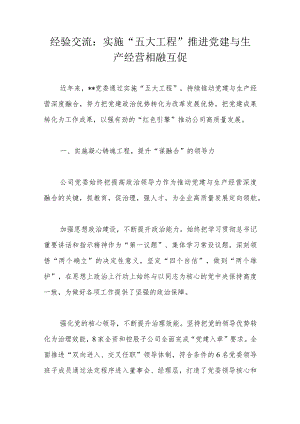 经验交流：实施“五大工程”推进党建与生产经营相融互促.docx