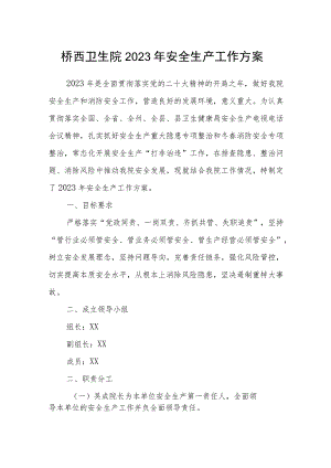 桥西卫生院2023年安全生产工作方案.docx