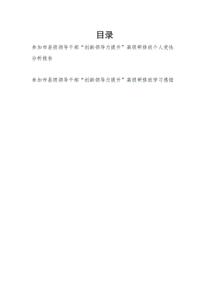 2023参加市县级领导干部“创新领导力提升”高级研修班个人党性分析报告学习心得体会感悟2篇.docx