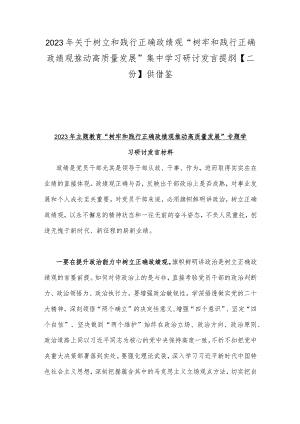 2023年关于树立和践行正确政绩观“树牢和践行正确政绩观推动高质量发展”集中学习研讨发言提纲【二份】供借鉴.docx