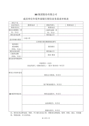XX集团股份有限公司成员单位年度外部银行授信业务需求审核表(2023年).docx