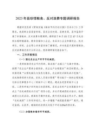 2023年县珍惜粮食、反对浪费专题调研报告.docx