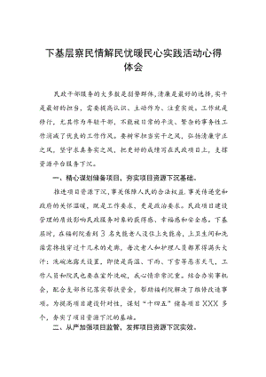 2023民政干部下基层察民情解民忧暖民心实践活动心得体会3篇.docx