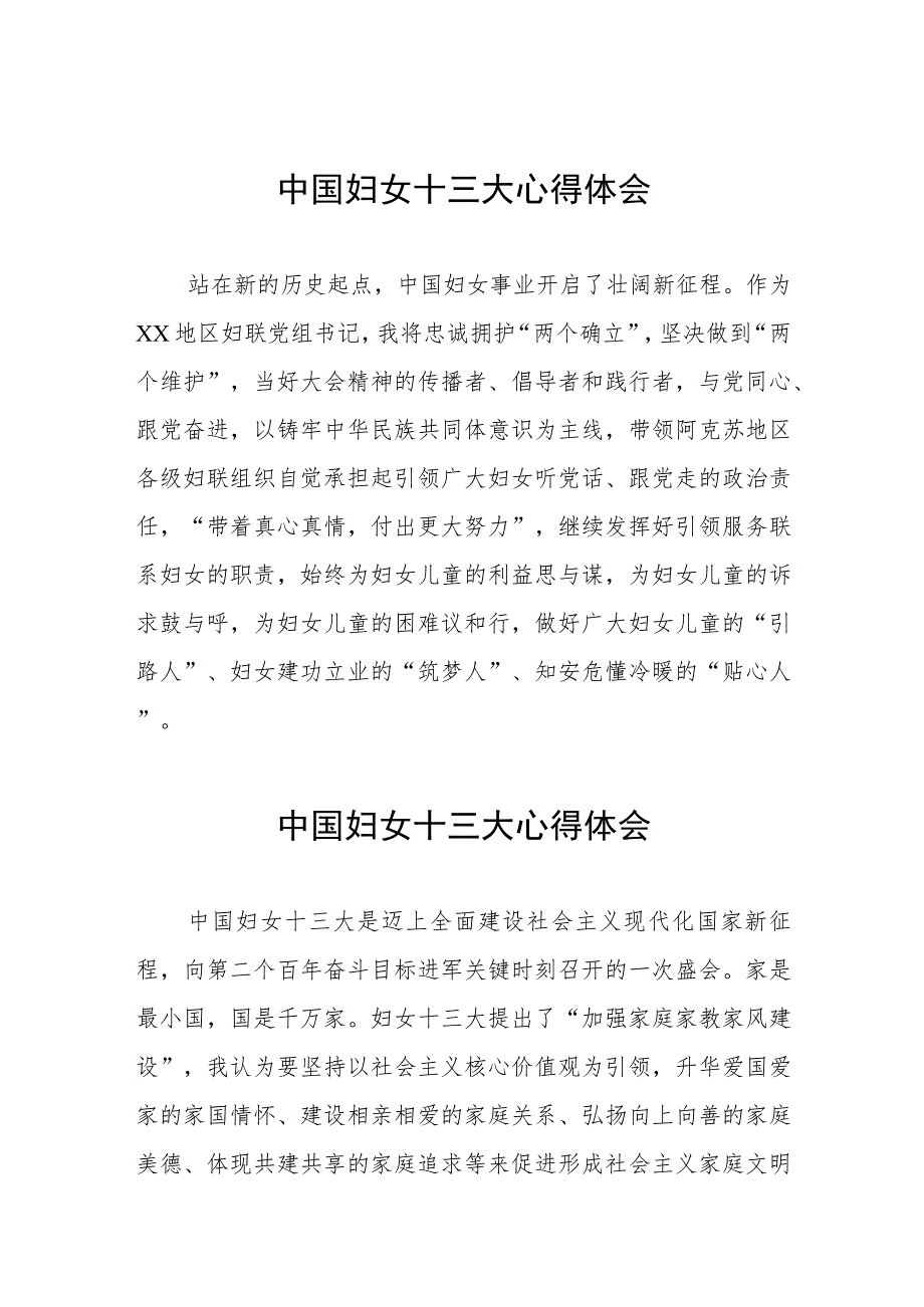 妇联学习中国妇女第十三次全国代表大会精神的心得体会(十一篇).docx_第1页