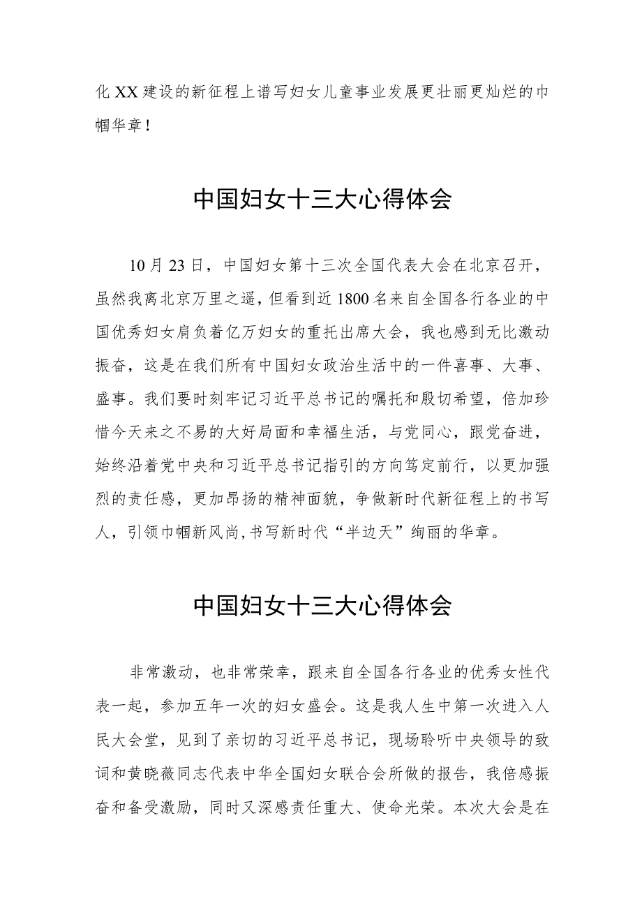 妇联学习中国妇女第十三次全国代表大会精神的心得体会(十一篇).docx_第3页