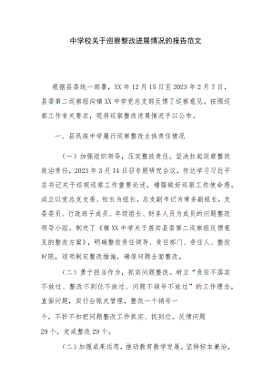 中学校关于巡察整改进展情况的报告范文.docx