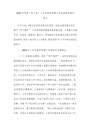 2023年党委（党工委）上半年基层党建工作自查情况报告范文.docx