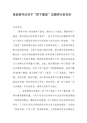 某县委书记关于“四下基层”主题研讨发言材料.docx