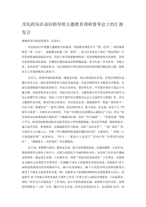 市民政局在巡回指导组主题教育调研督导会上的汇报发言.docx