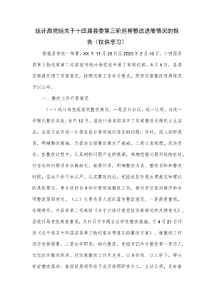 统计局党组关于十四届县委第三轮巡察整改进展情况的报告.docx