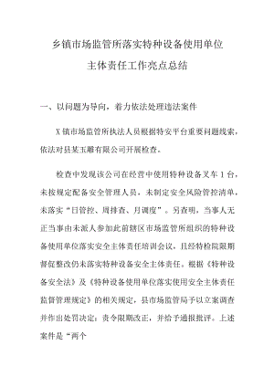 乡镇市场监管所落实特种设备使用单位主体责任工作亮点总结.docx