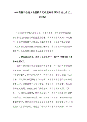 2023在警示教育大会暨提升纪检监察干部队伍能力会议上的讲话.docx