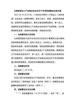 云南省铝加工产业链企业安全生产专项排查整治实施方案.docx