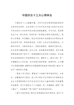 2023年妇女干部学习中国妇女第十三次全国代表大会精神心得体会（十一篇）.docx