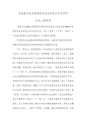 在县委办党支部组织生活会和民主评议党员会议上的讲话.docx