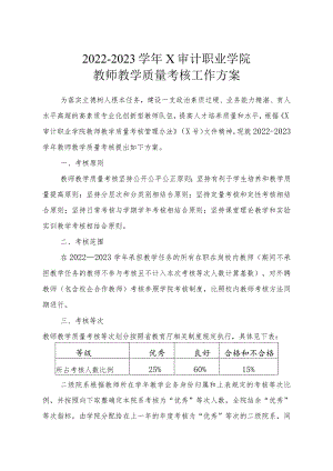 2022-2023学年X审计职业学院教师教学质量考核工作方案.docx