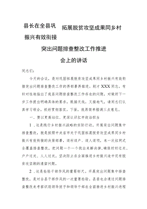 县长在全县巩固拓展脱贫攻坚成果同乡村振兴有效衔接突出问题排查整改工作推进会上的讲话.docx