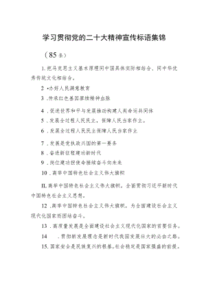 二十大宣传标语学习贯彻党的二十大精神宣传标语集锦（85条）.docx
