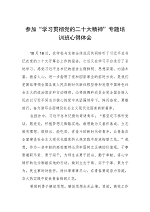 教师参加“学习贯彻党的二十大精神”专题培训班心得体会三篇.docx