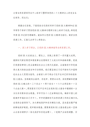 分管自然资源领导在中心组学习暨贯彻党的二十大精神会上的发言.docx