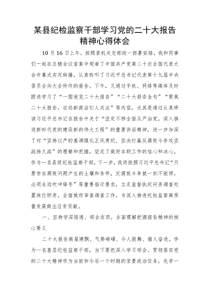 某县纪检监察干部学习党的二十大报告精神心得体会.docx