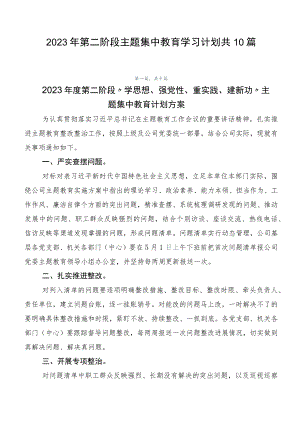 2023年第二阶段主题集中教育学习计划共10篇.docx