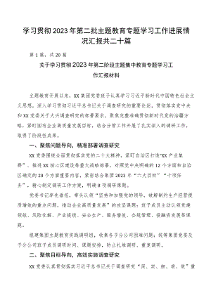 学习贯彻2023年第二批主题教育专题学习工作进展情况汇报共二十篇.docx