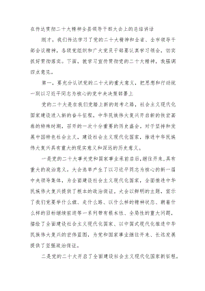 在传达贯彻二十大精神全县领导干部大会上的总结讲话.docx