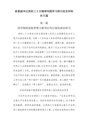 县委副书记党的二十大精神专题学习研讨发言材料5篇.docx