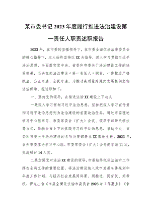 某市委书记2023年度履行推进法治建设第一责任人职责述职报告.docx
