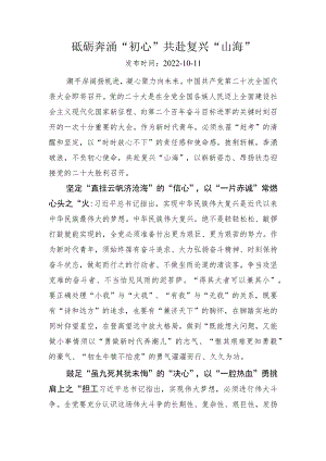 二十大学习心得：砥砺奔涌“初心” 共赴复兴“山海”.docx