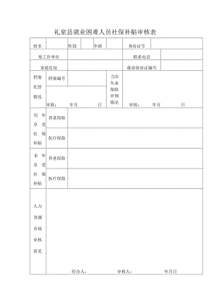 礼泉县就业困难人员社保补贴审核表.docx