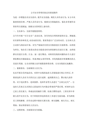 公司安全管理经验总结报道稿件.docx