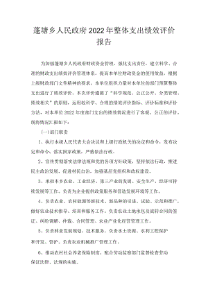 蓬塘乡人民政府2022年整体支出绩效评价报告.docx
