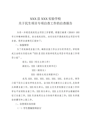 20XX年XX学校关于开展民生项目专项自查的自查报告.docx