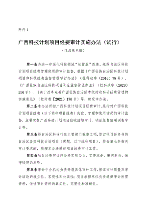 广西科技计划项目经费审计实施办法（试行）（征求意见稿）.docx