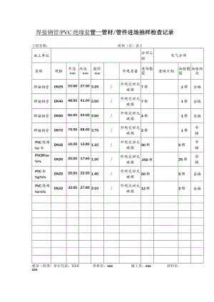焊接钢管PVC绝缘套管管材管件进场样检查记录.docx
