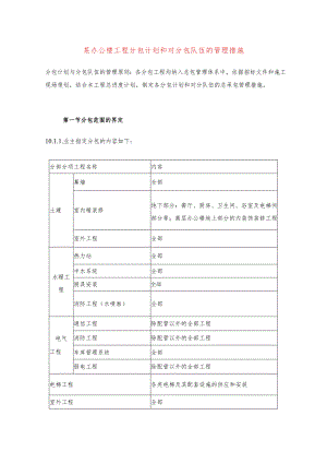 某办公楼工程分包计划和对分包队伍的管理措施.docx