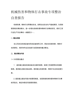 机械伤害和物体打击事故专项整治自查报告.docx