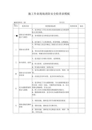 施工作业现场消防安全检查表模板.docx