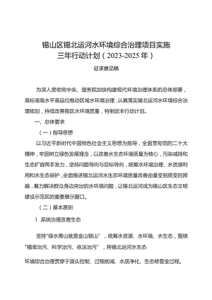锡山区锡北运河水环境综合治理项目实施三年行动计划2023-2025年.docx